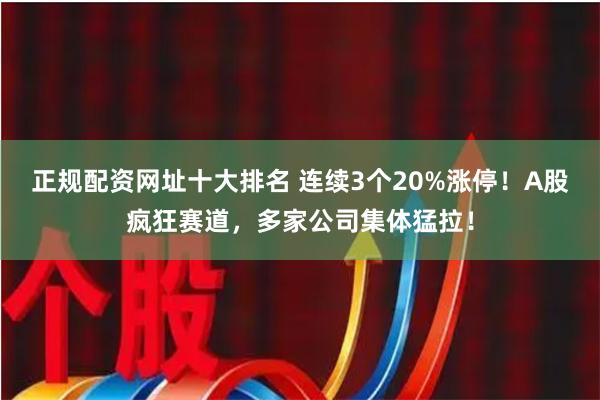 正规配资网址十大排名 连续3个20%涨停！A股疯狂赛道，多家公司集体猛拉！