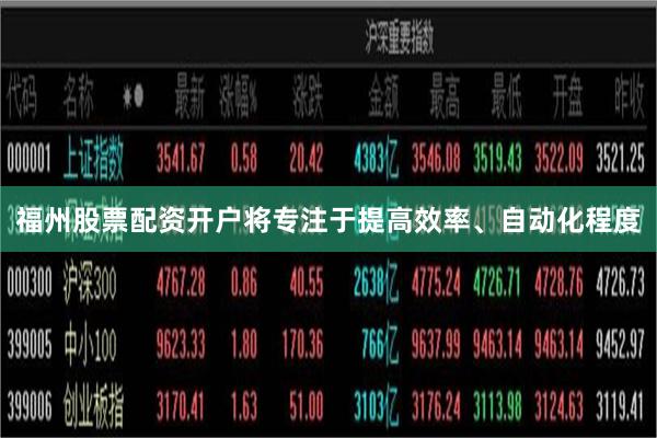福州股票配资开户将专注于提高效率、自动化程度